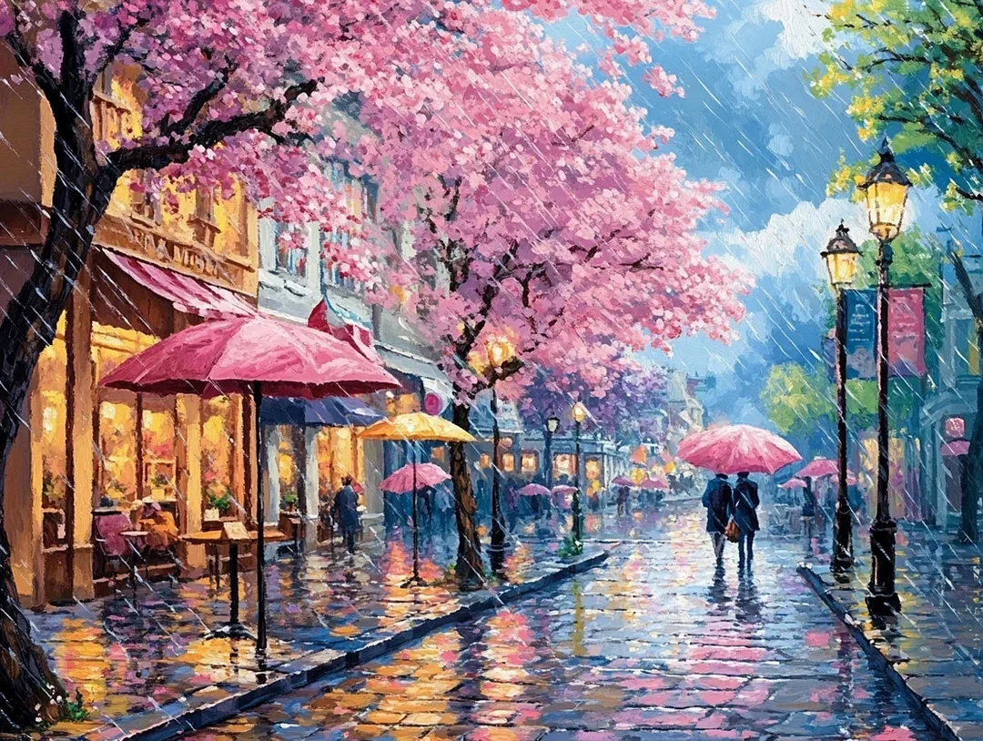 Paint by Numbers Kits Pink Street Scene