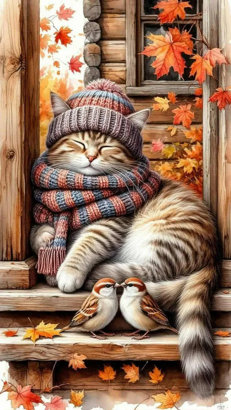 Paint by Numbers Kit Cat Sleeping In Autumn