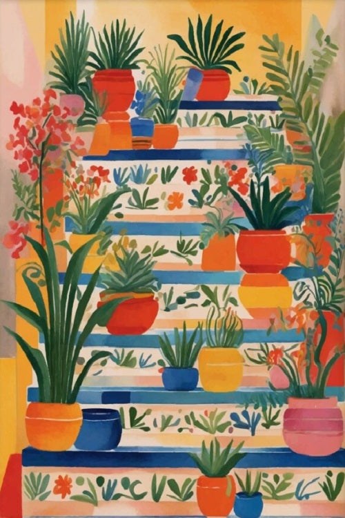Paint by Numbers Kit Staircase Filled With Potted Plants