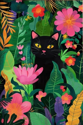 Paint by Numbers Kit Black Cat In The Flower Bushes