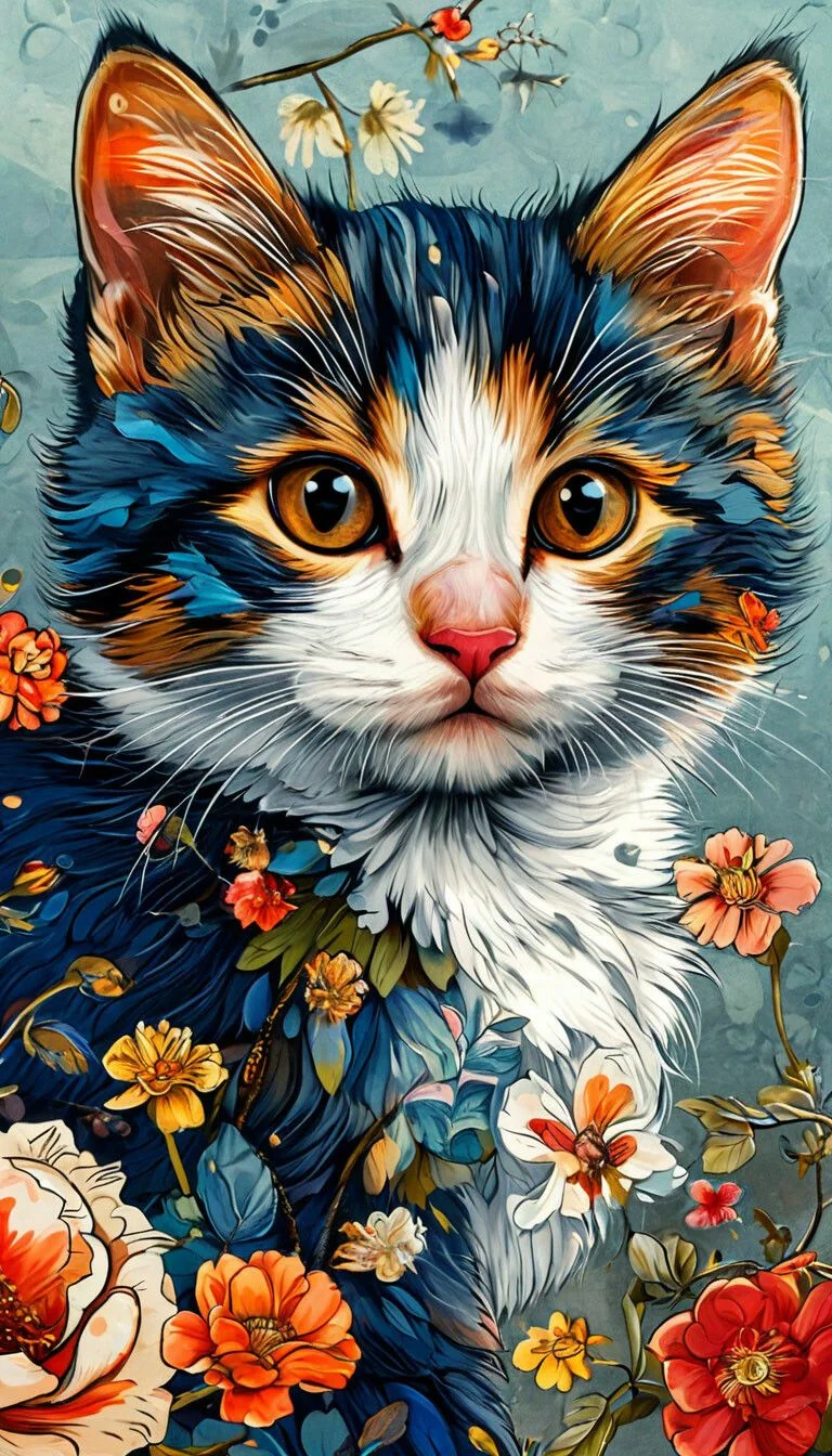 Paint by Numbers Kit Flowers Cat