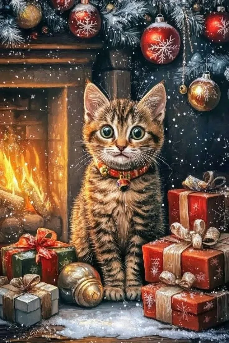 Paint by Numbers Kit Christmas Kitten