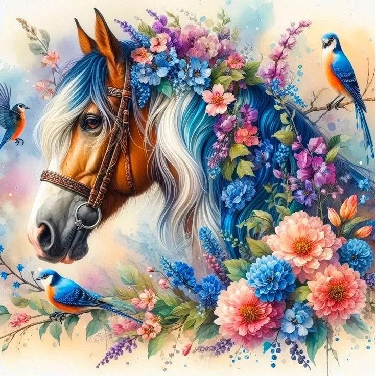 Paint by Numbers Kit Flowers and Horses