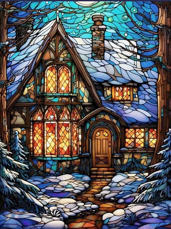 Paint by Numbers Kits Stained Glass Style Snow House