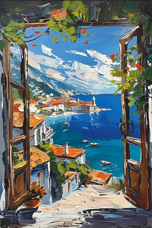 Paint by Numbers Kit Seaside Town Scenery