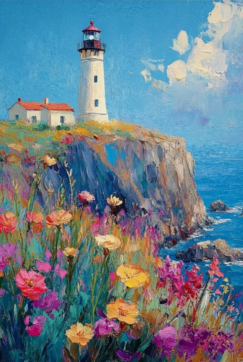Paint by Numbers Kit Flowers and Lighthouse