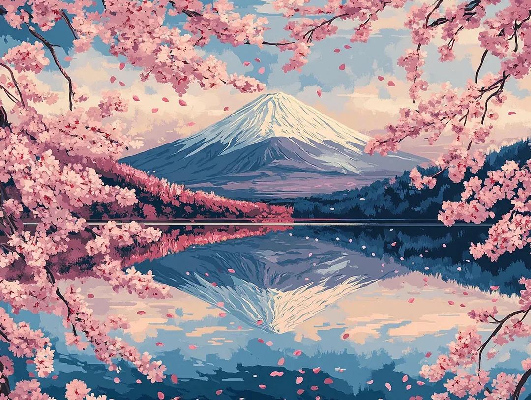 Paint by Numbers Kits Cherry Blossoms And Snow-Capped Mountains
