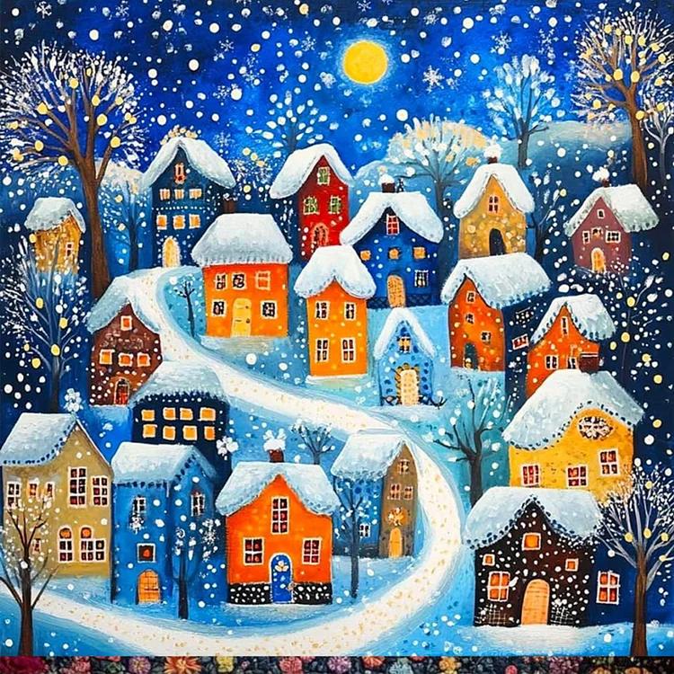 Paint by Numbers Kit Abstract Town Winter Scene