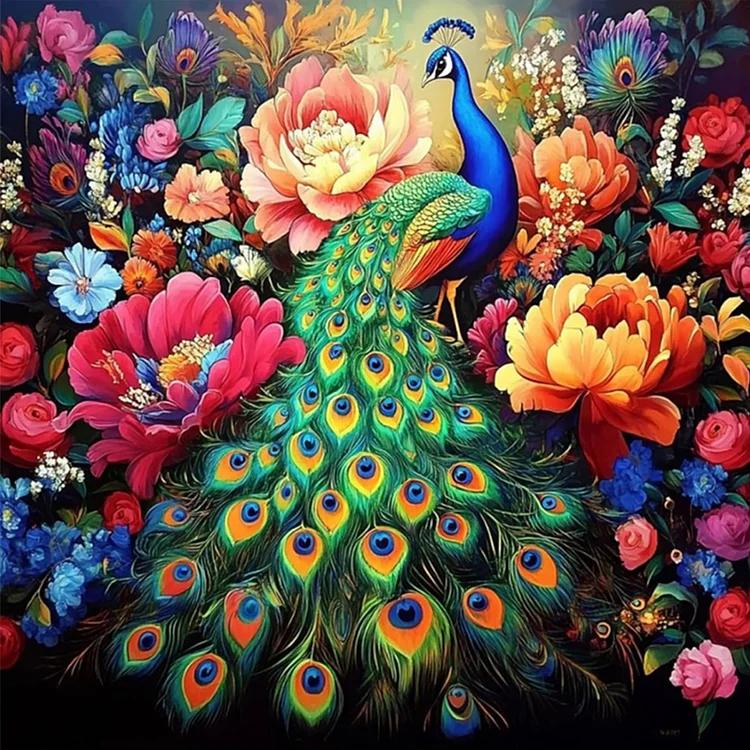 Paint by Numbers Kit Peacock In The Flowers