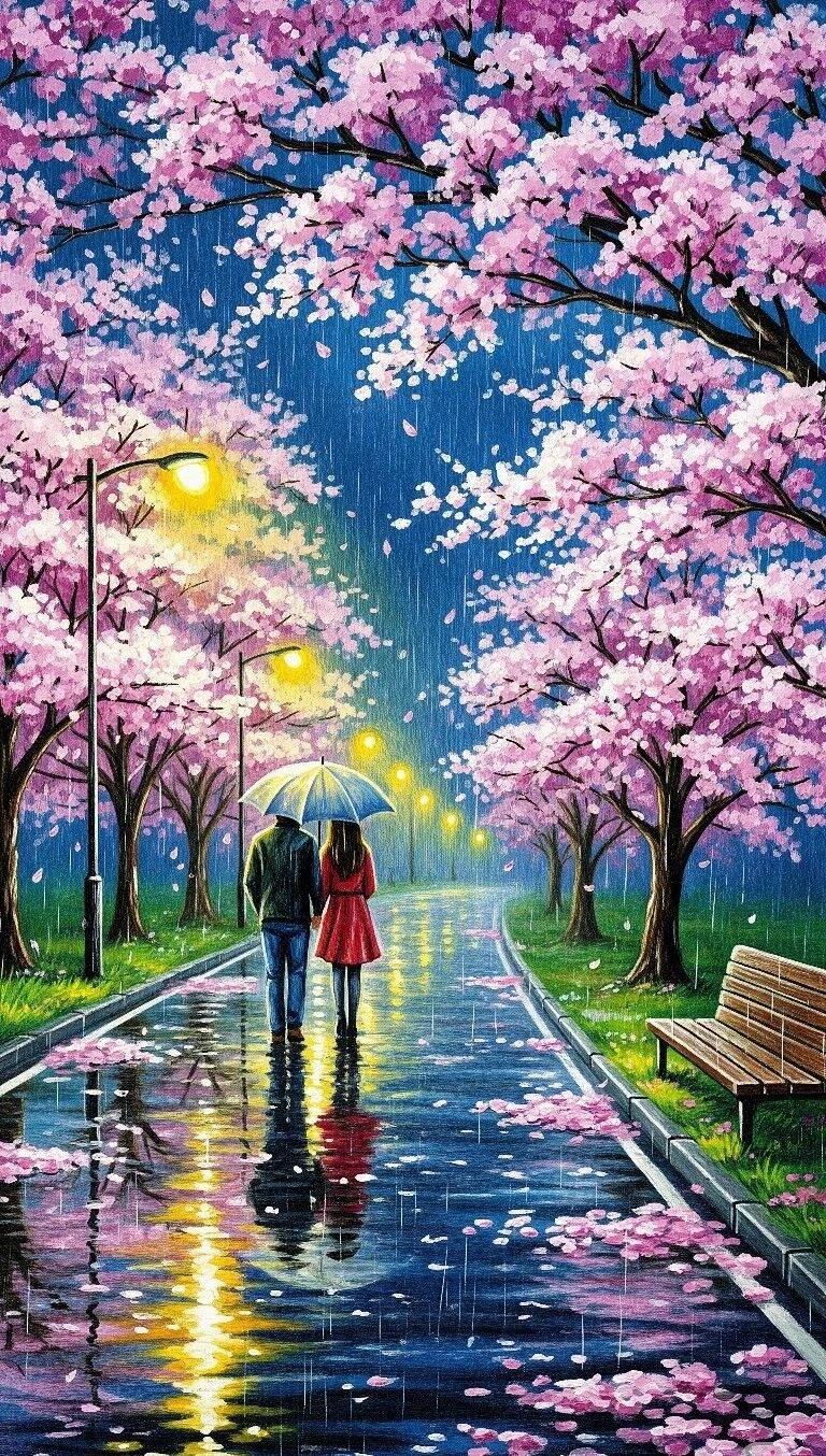Paint by Numbers Kit Couple Under The Cherry Blossom Tree