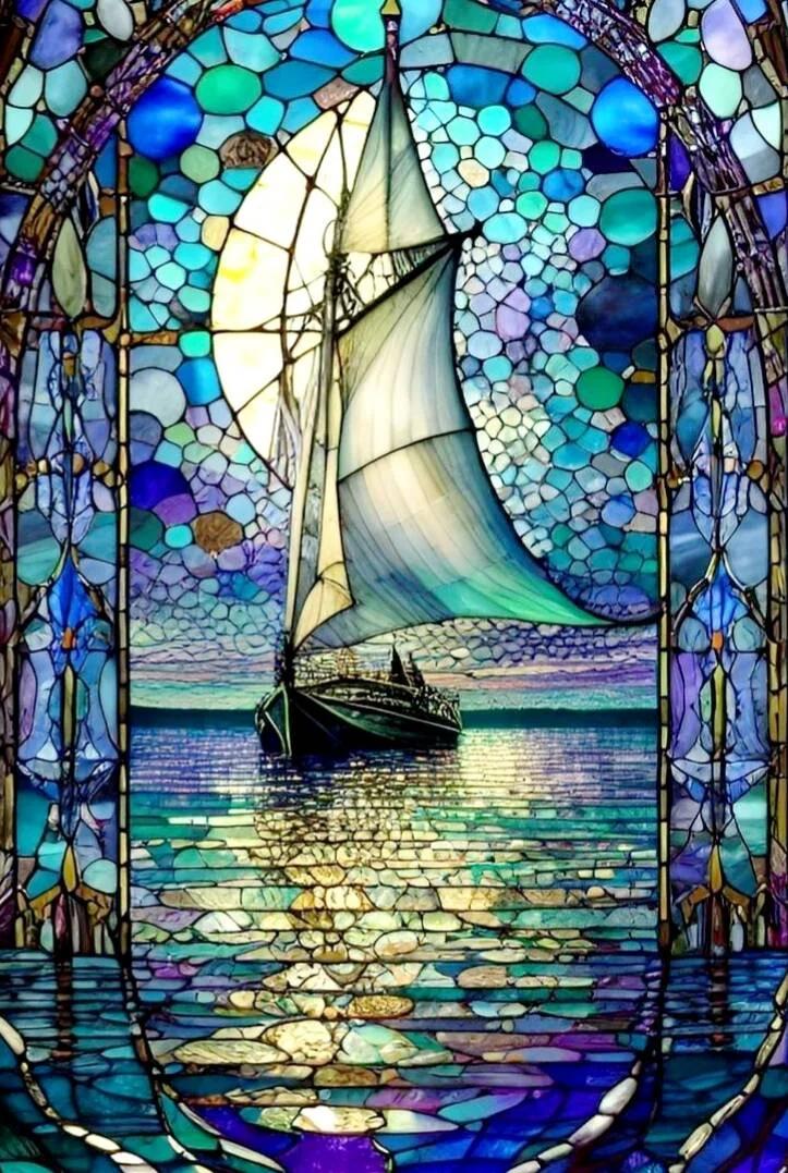 Paint by Numbers Kit Stained Glass Style Sailboat