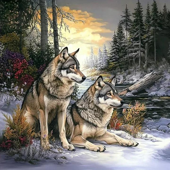 Paint by Numbers Kit Wolves In The Forest