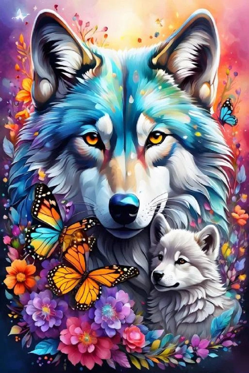 Paint by Numbers Kit Wolves In The Flower Bushes