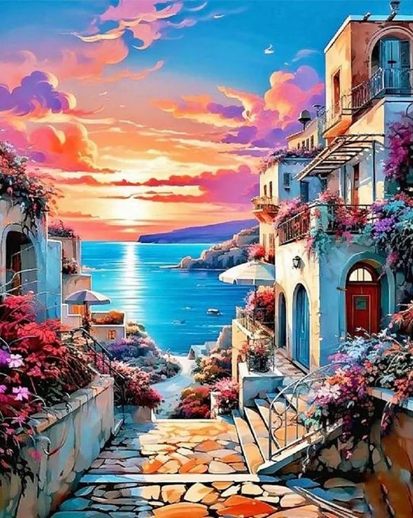 Paint by Numbers Kits Seaside Town Scenery