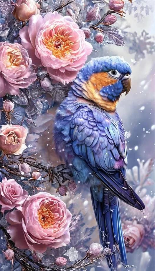 Paint by Numbers Kit Flowers and Parrot