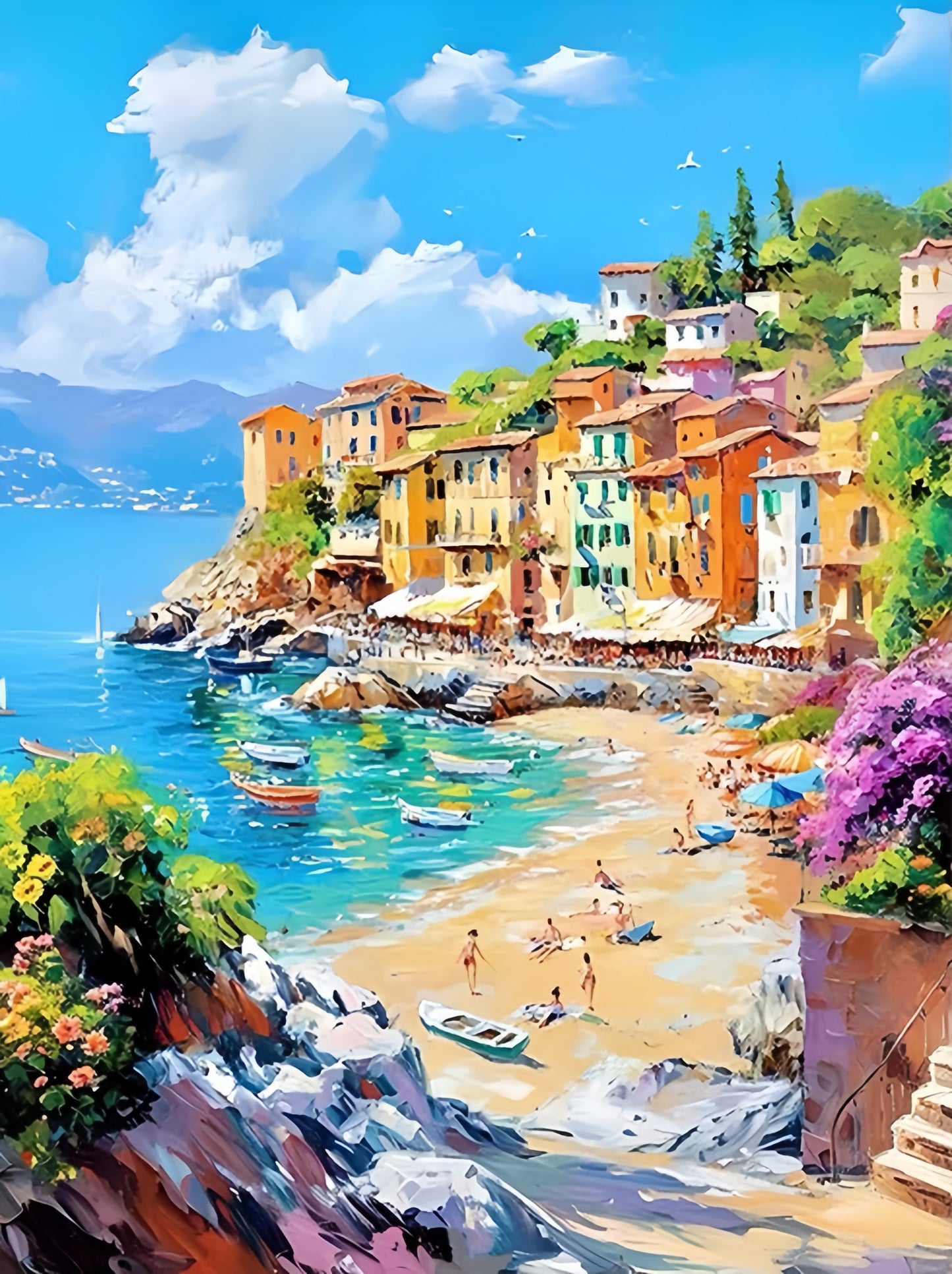 Paint by Numbers Kits Seaside Town Scenery