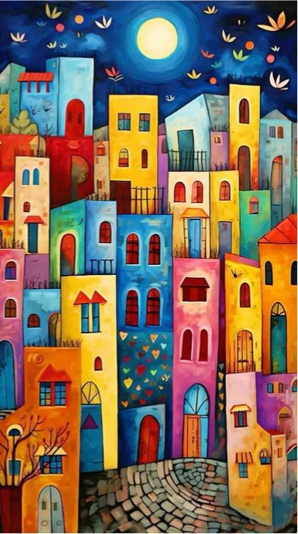 Paint by Numbers Kit Abstract Colorful Town