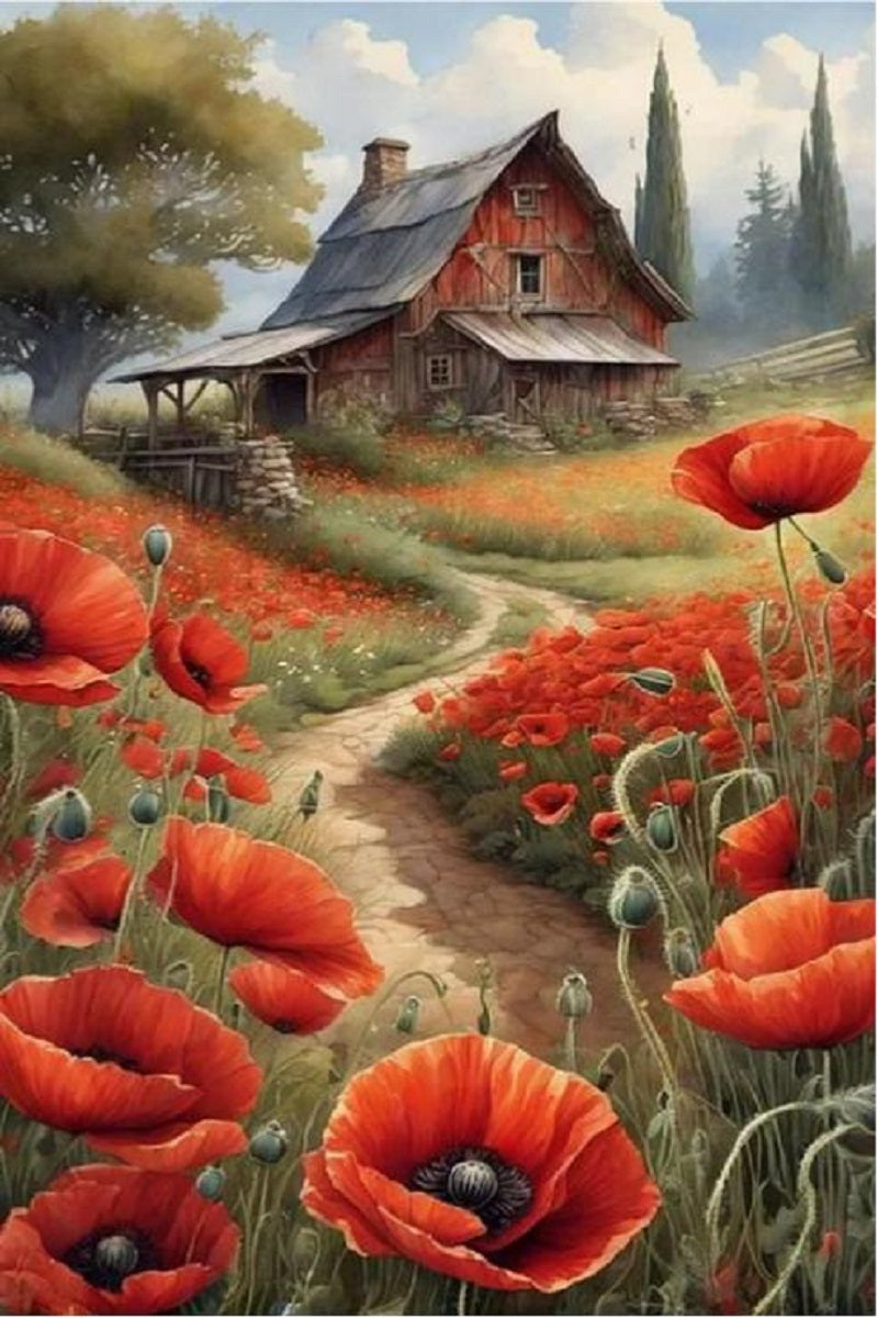 Paint by Numbers Kit Cabin And Flowers