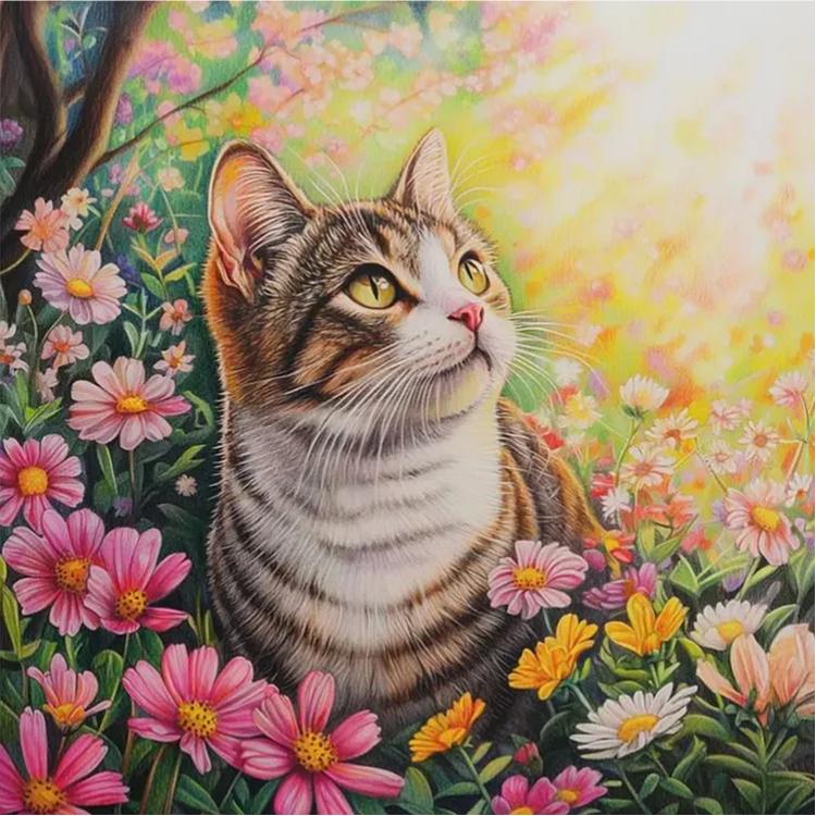 Paint by Numbers Kit Cat In The Flower Bushes