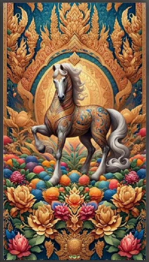 Paint by Numbers Kit Horses In The Flower Bushes