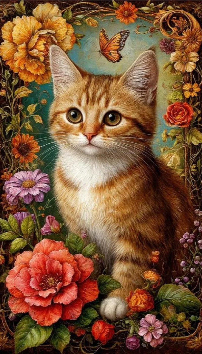 Paint by Numbers Kit Cat In The Flower Bushes