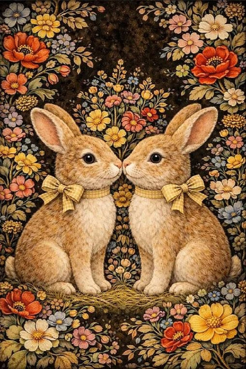 Paint by Numbers Kit Rabbit In The Flower Bushes