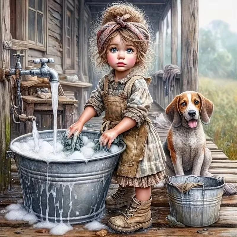 Paint by Numbers Kit Little Girl And Puppy