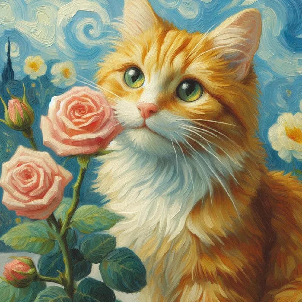 Paint by Numbers Kit Flowers and Cat