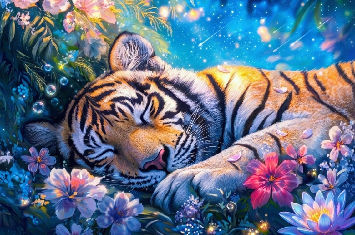 Paint by Numbers Kit Tiger in the Flower Garden