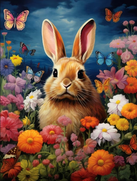 Paint by Numbers Kits Rabbit In The Flower Bushes