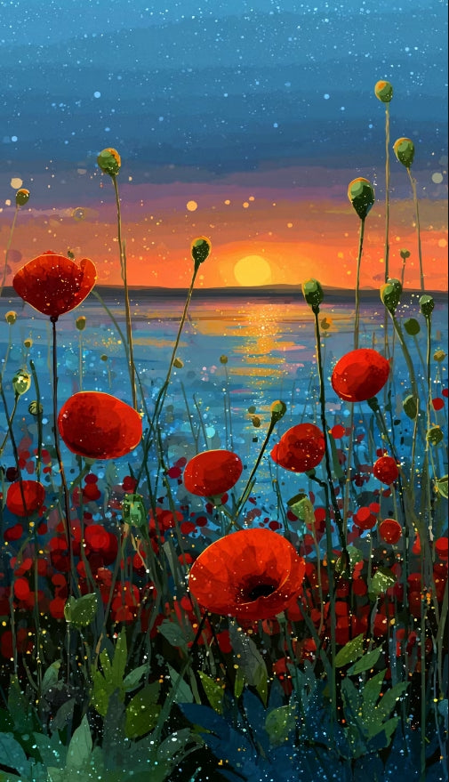 Paint by Numbers Kit Red Flowers by the Sea