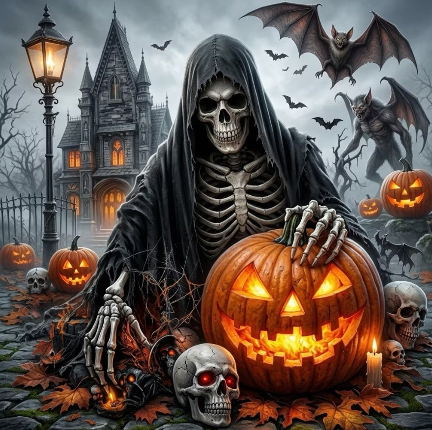 Paint by Numbers Kit Skeleton and Pumpkin