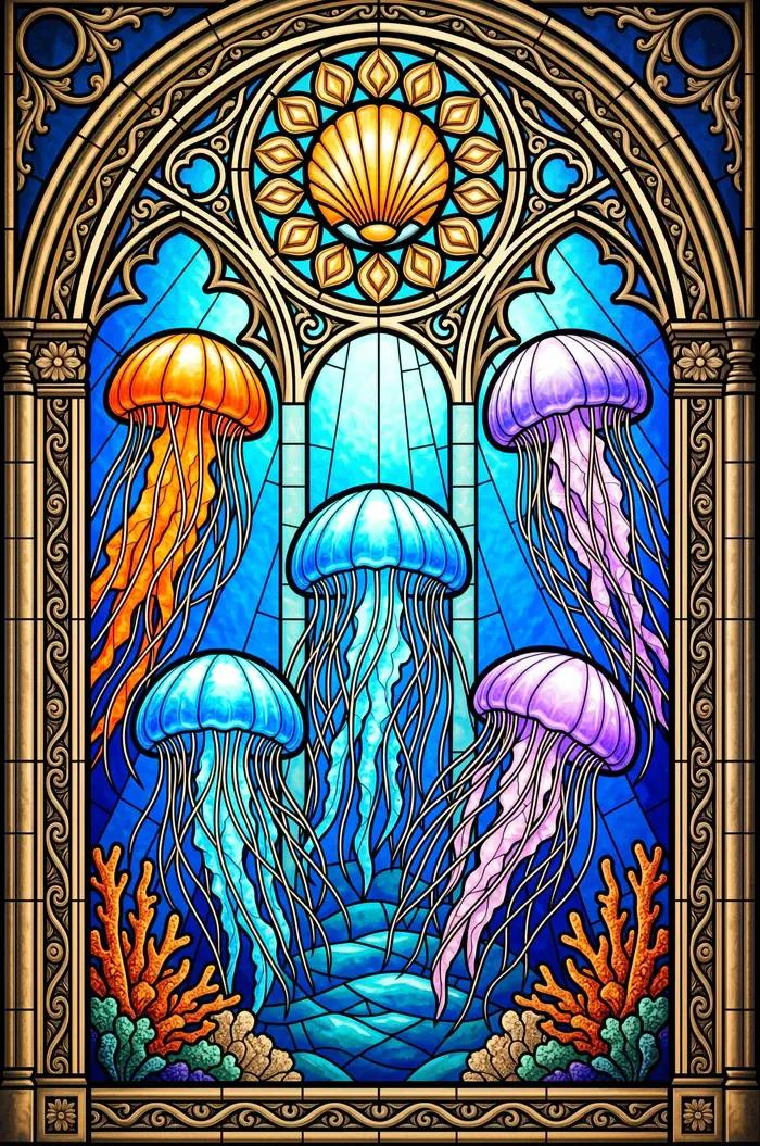 Paint by Numbers Kit Stained-Glass Style Jellyfish