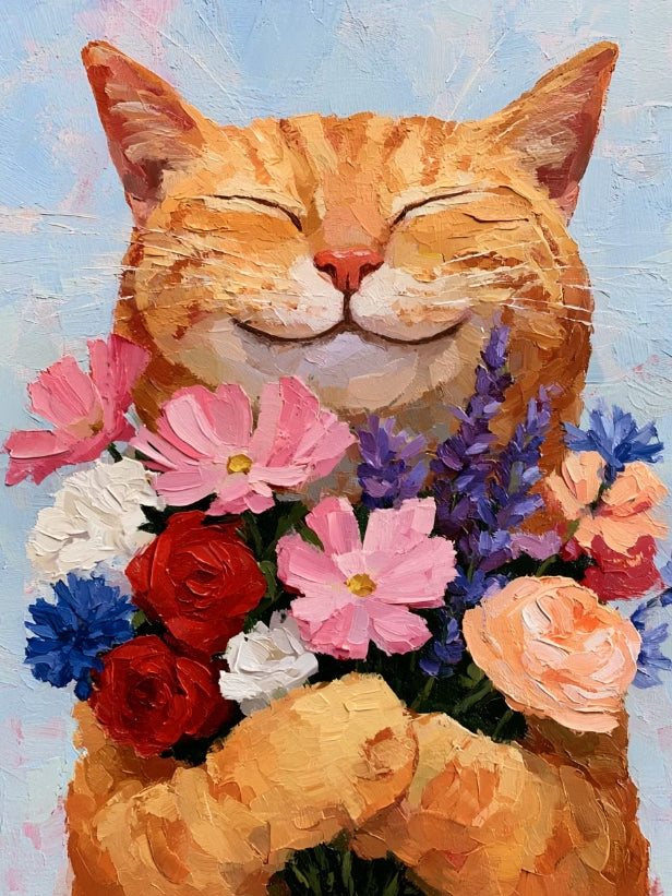 Paint by Numbers Kits Cat Holding Flowers