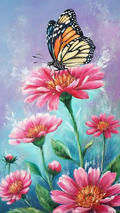 Paint by Numbers Kit Flowers and Butterfliy