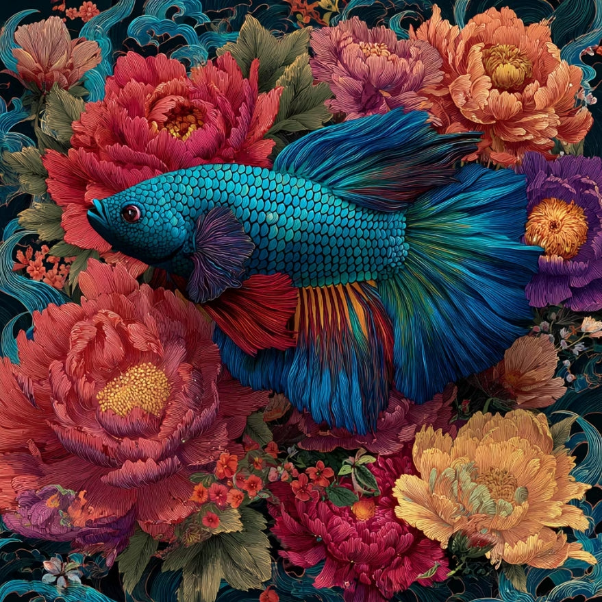 Paint by Numbers Kit Flowers and Fish