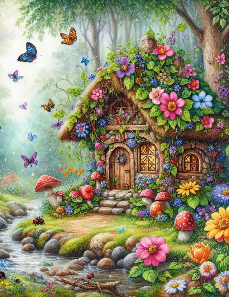 Paint by Numbers Kit Wilderness Cabin