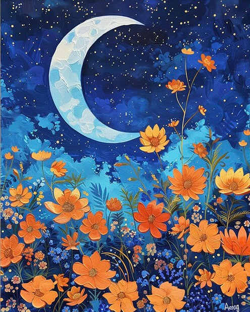 Paint by Numbers Kit Moon and flowers