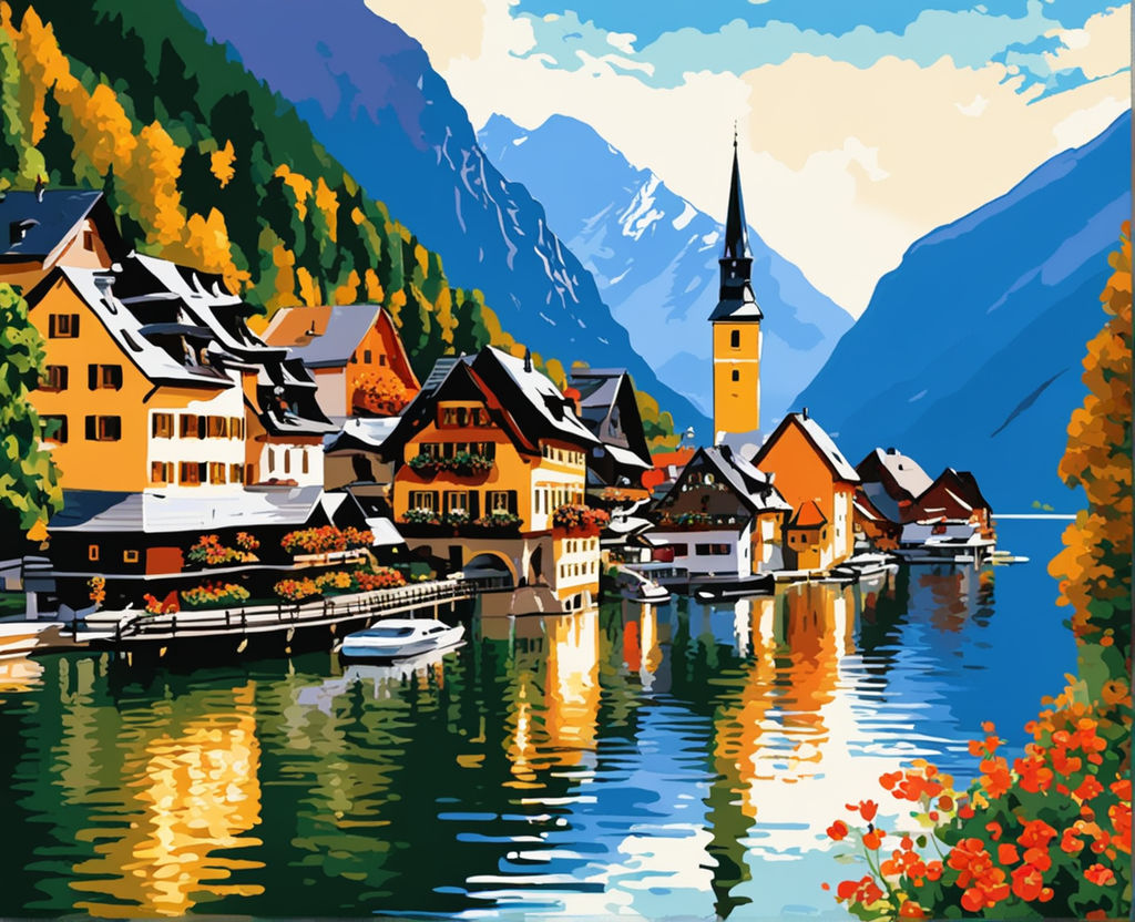 Paint by Numbers Kit Lakeside Town