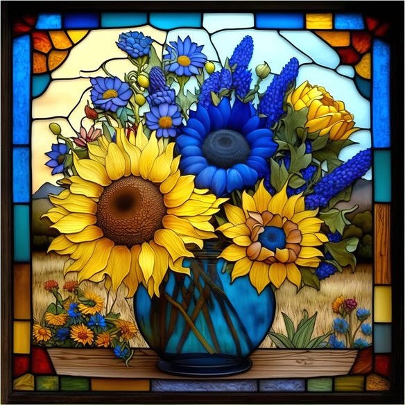 Paint by Numbers Kit Stained Glass Style Sunflowers