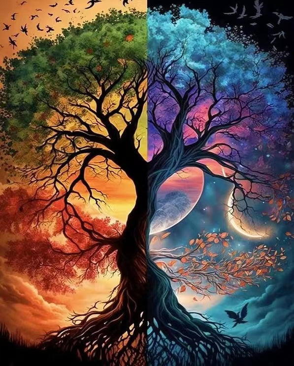 Paint by Numbers Kit Sun And Moon Tree