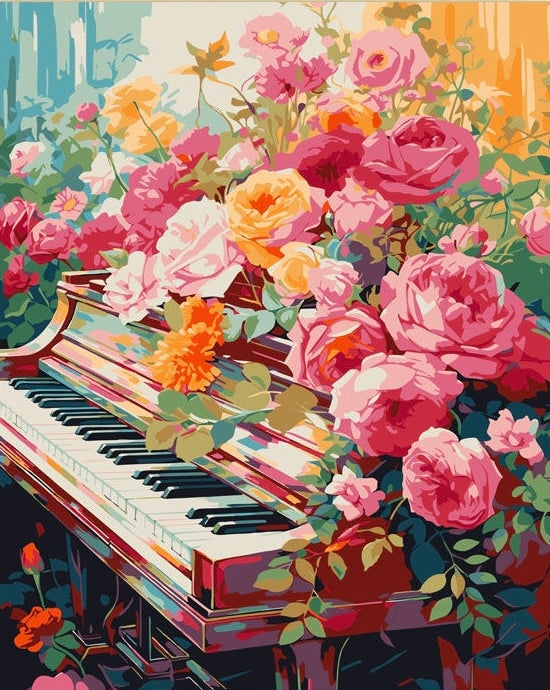Paint by Numbers Kit Piano Among Flowers