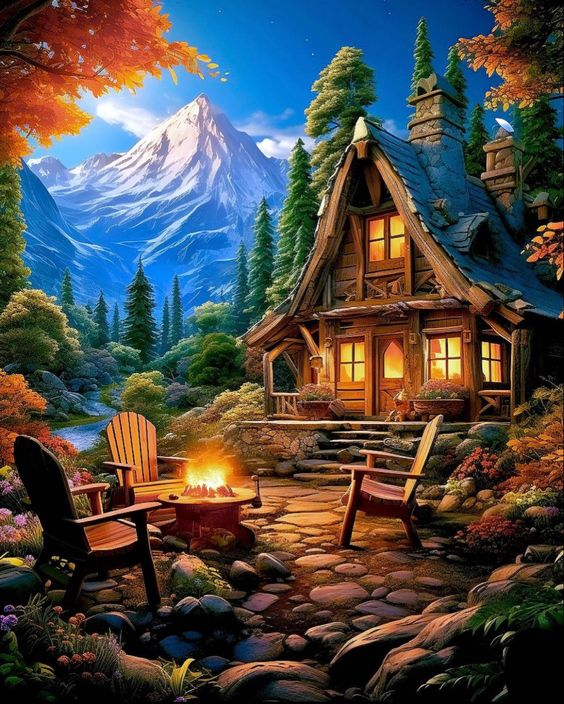 Paint by Numbers Kit Wilderness Cabin