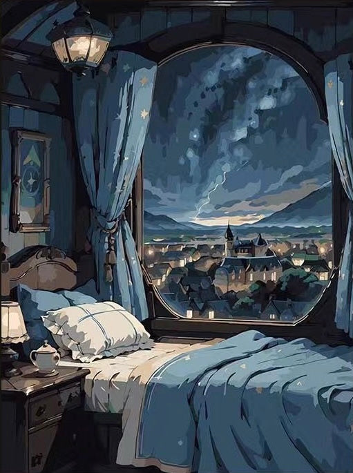 Paint by Numbers Kit Bedroom At Night