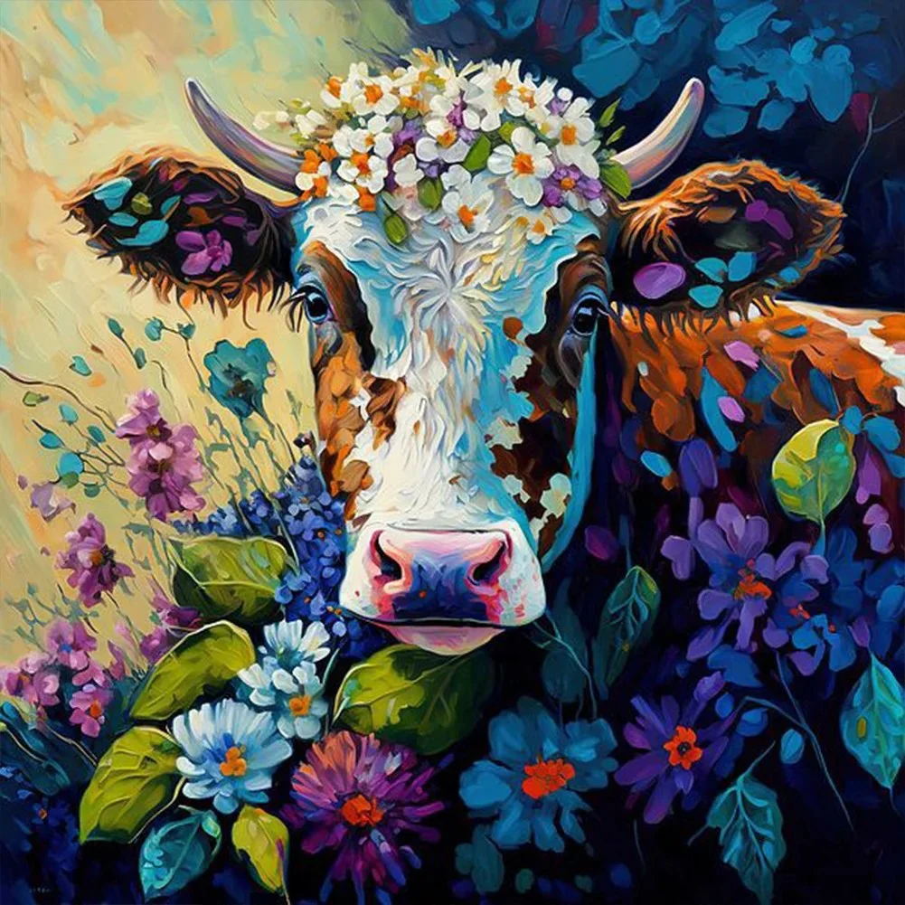 Paint by Numbers Kit Cow Among Flowers