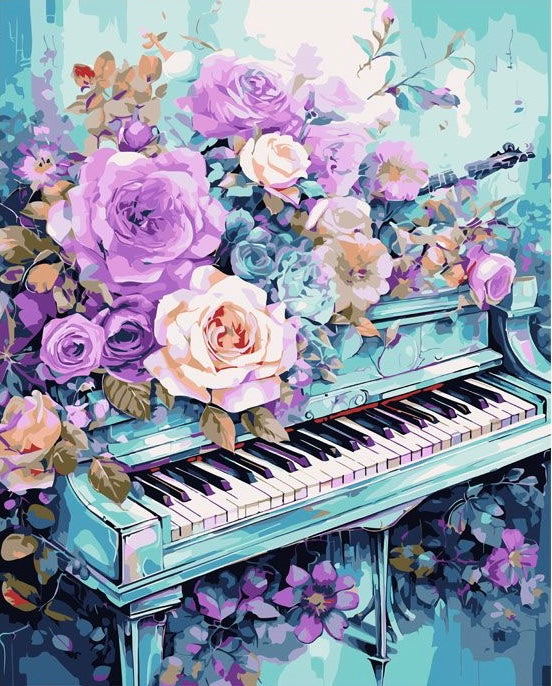 Paint by Numbers Kit Piano Among Flowers