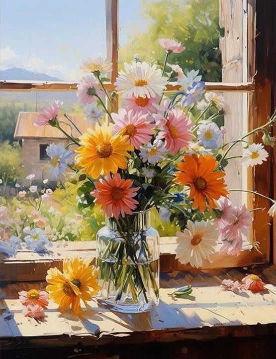 Paint by Numbers Kit Flowers On Windowsill