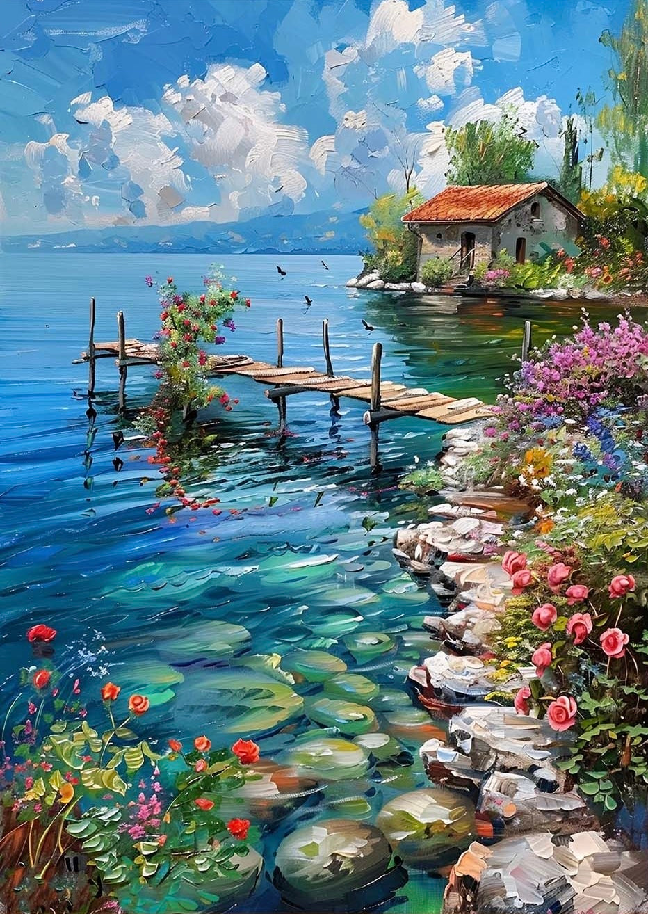 Paint by Numbers Kit Lakeside Cabin