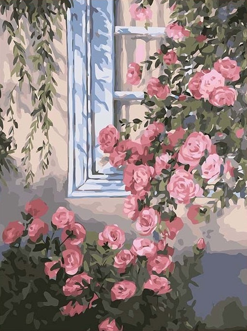 Paint by Numbers Kit Pink Flowers On Windowsill