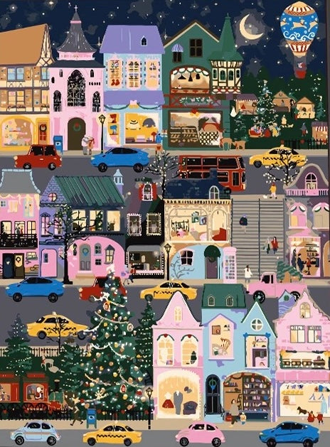 Paint by Numbers Kit Christmas Street Scene